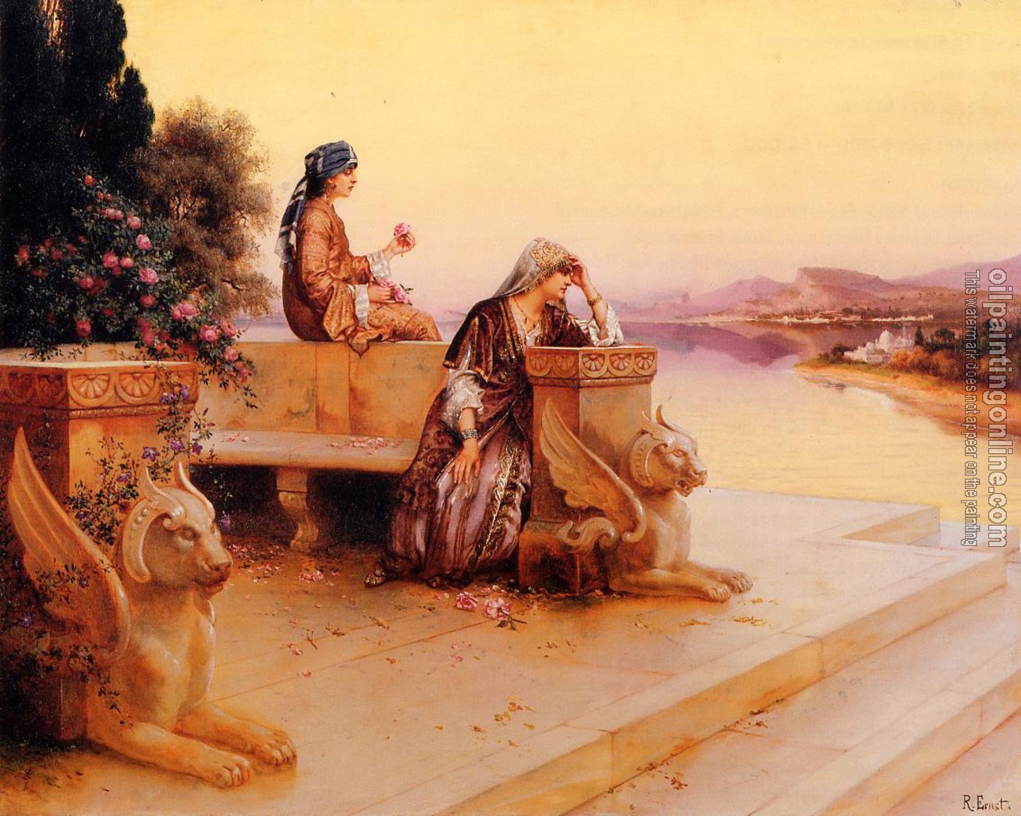 Ernst, Rudolf - Elegant Arab Ladies on a Terrace at Sunset